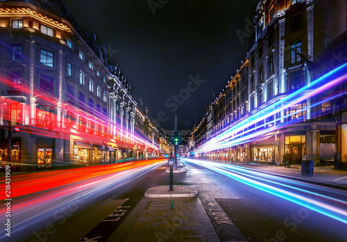 Regent Street at night with beautiful night trail. фототапет