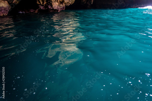 Blue water in a cave