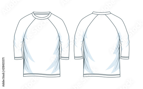 Three quarter length sleeve raglan shirts, front look back white color.