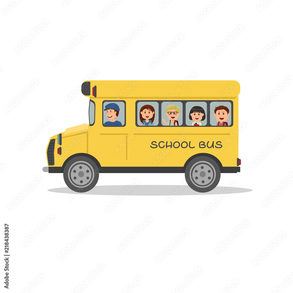 School Bus Vector Illustration Kids Going to School