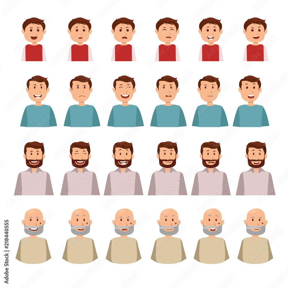 Set of Man Expression Child, Teenager, Adult, Old Vector Cartoon Set of Man Expression Child, Teenager, Adult, Old Vector Cartoon