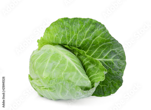 fresh whole green pointed cabbage isolated on white background