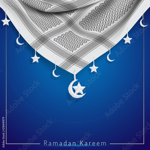Ramadan Kareem islamic design greeting card with realistic vector traditional arabic scarf for banner background