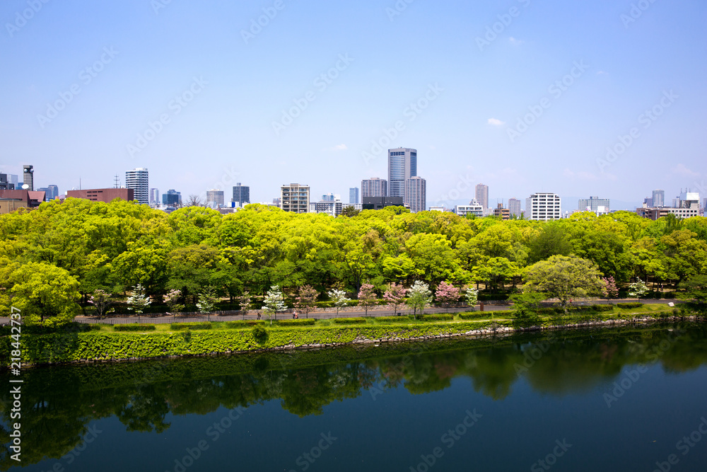 The view from Osaka Castle in Japan.