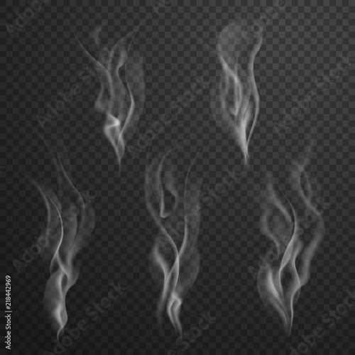 White cigarette smoke waves vector illustration isolated on transparent background