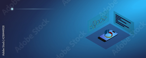 Concept business strategy. Analysis data and Investment. Business success.Financial review with laptop and infographic elements. 3d isometric flat design. Vector illustration.