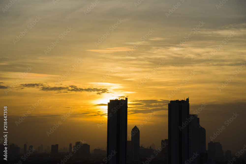 silhouette sunset of city bangkok, thailand