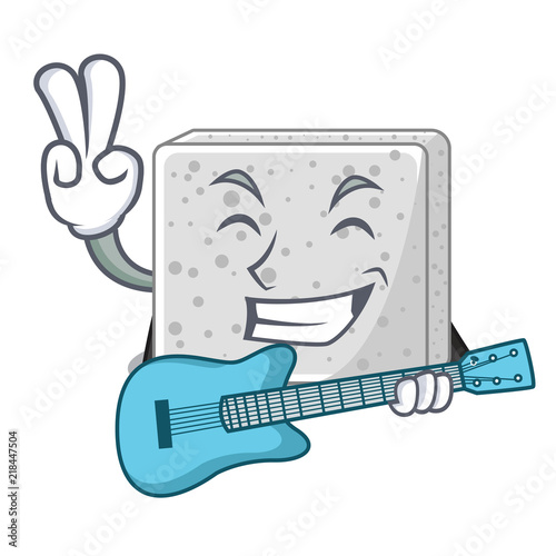 With guitar feta cheese block on plate cartoon