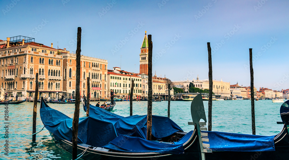 Traditional Gondola and San Marco Cathedral In Venice Panoramic