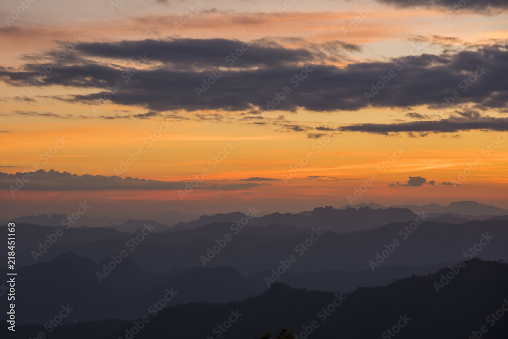 Sunset view on top Mon Tulay Mountain, Tak province, Thailand