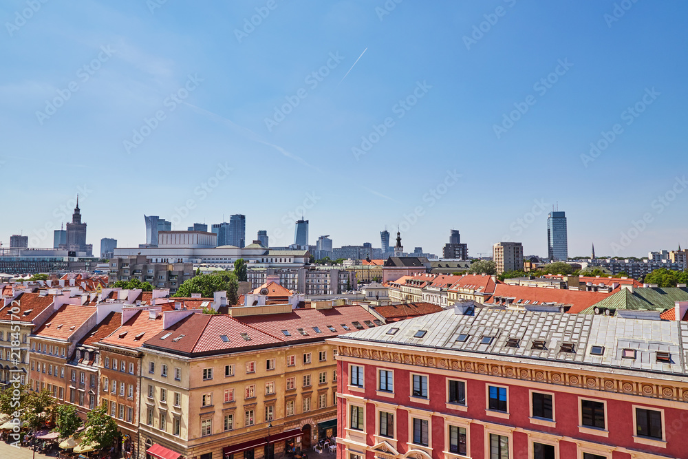 View from above of the Poland capital - Warsaw in summer day

