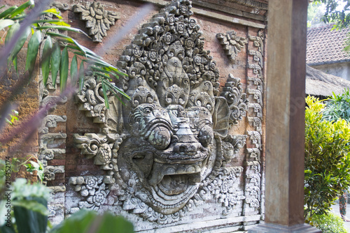 Close view of sculpture in Ubud palace, Indonesia
