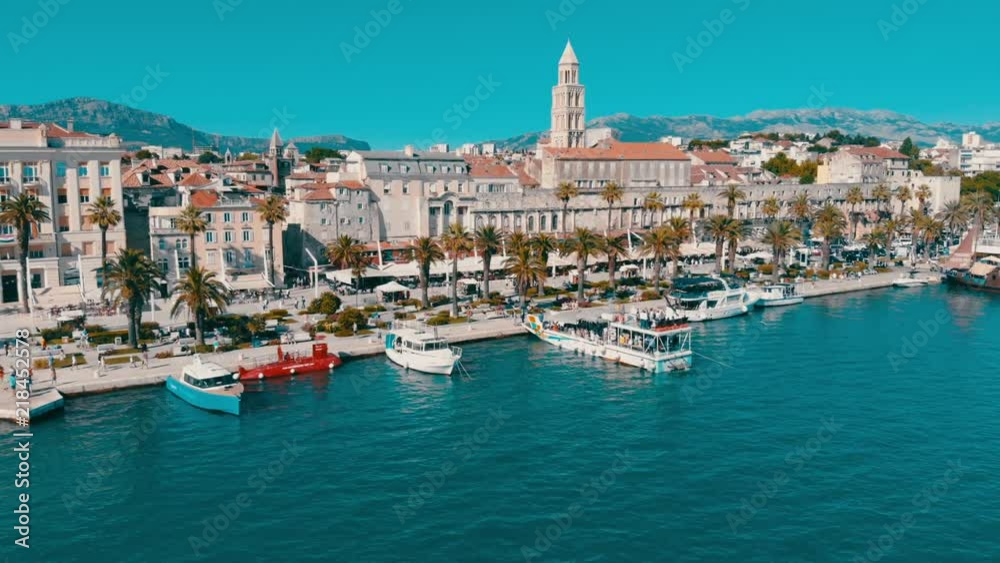 Aerial Footage of Old Town Split, Croatia