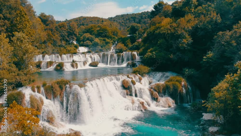 KRKA Waterfall in Croatia Aerial Footage