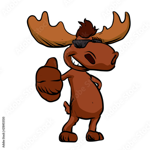 Cute moose cartoon waving.happy cartoon moose 