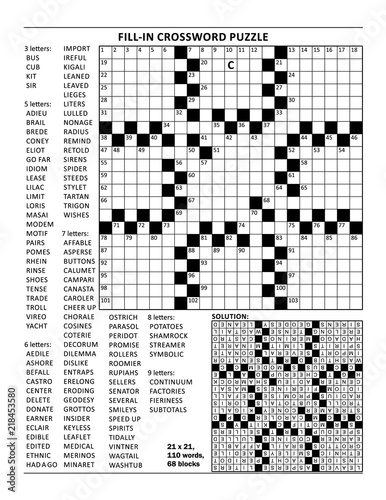 Crossword puzzle of 21x21 size and fill-in (criss-cross, or kriss-kross) style