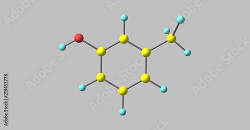 meta-Cresol or 3-methylphenol molecular structure isolated on grey