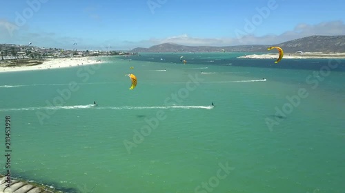 Drone footage of kitesurfing/kiteboarding in Langebaan lagoon in South Africa