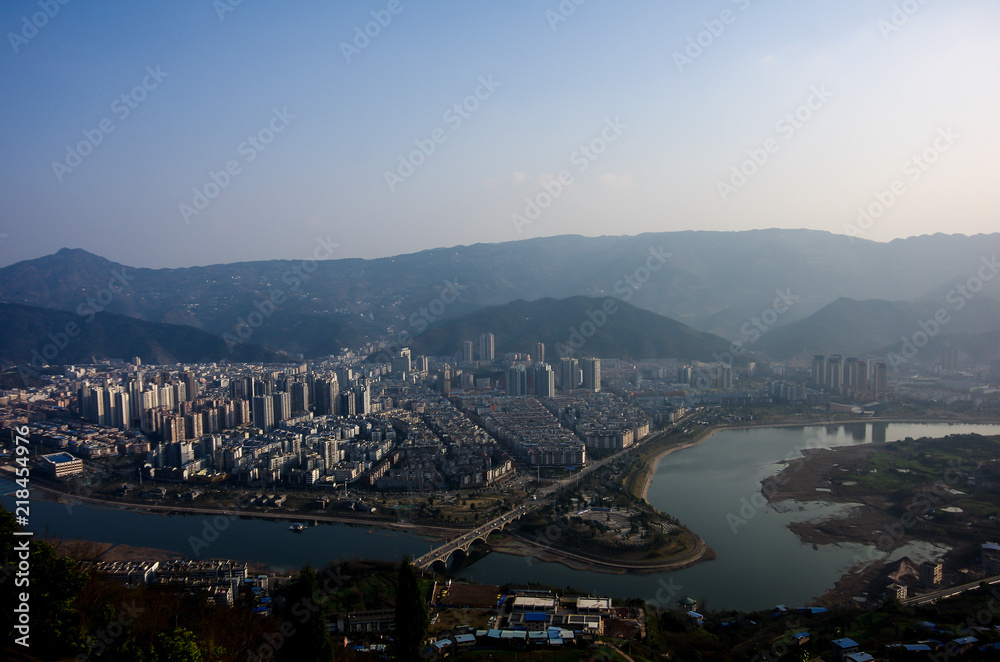 Fototapeta premium View of Modern Riverside Buildings