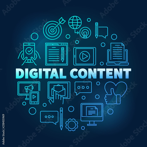 Digital Content round blue outline vector illustration