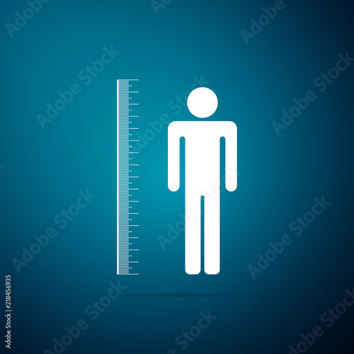 Measuring height body icon isolated on blue background. Flat design. Vector Illustration