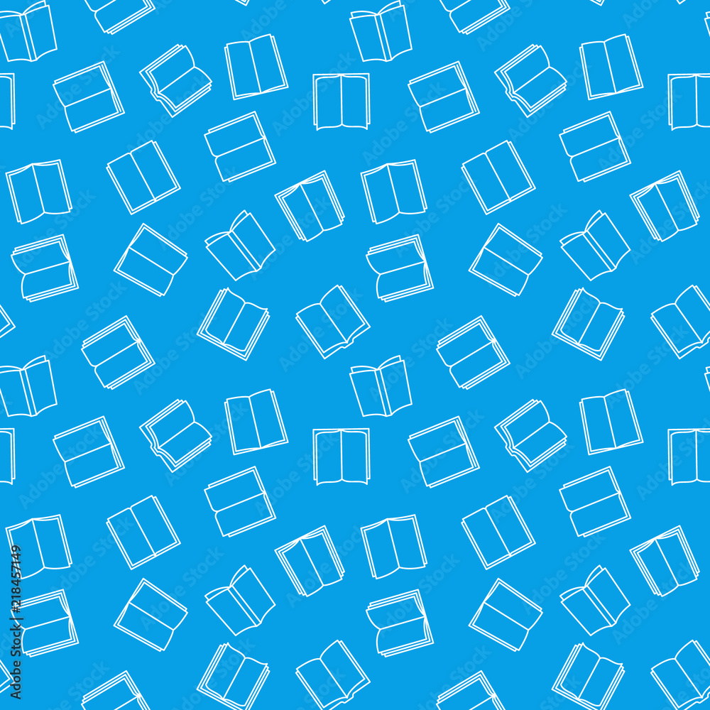 Books seamless outline blue pattern. Vector background