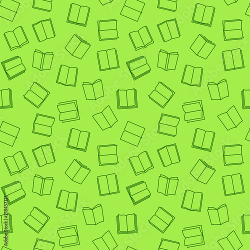Book vector green seamless pattern in thin line style