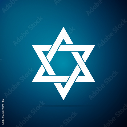 Star of David icon isolated on blue background. Flat design. Vector Illustration