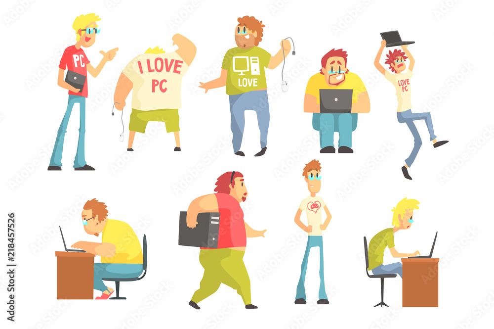Professional Programmers Funny Characters Set Of Graphic Design Cool Geometric Style Isolated