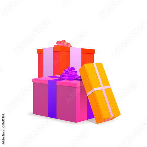 Group of three colourful presents isolated on white