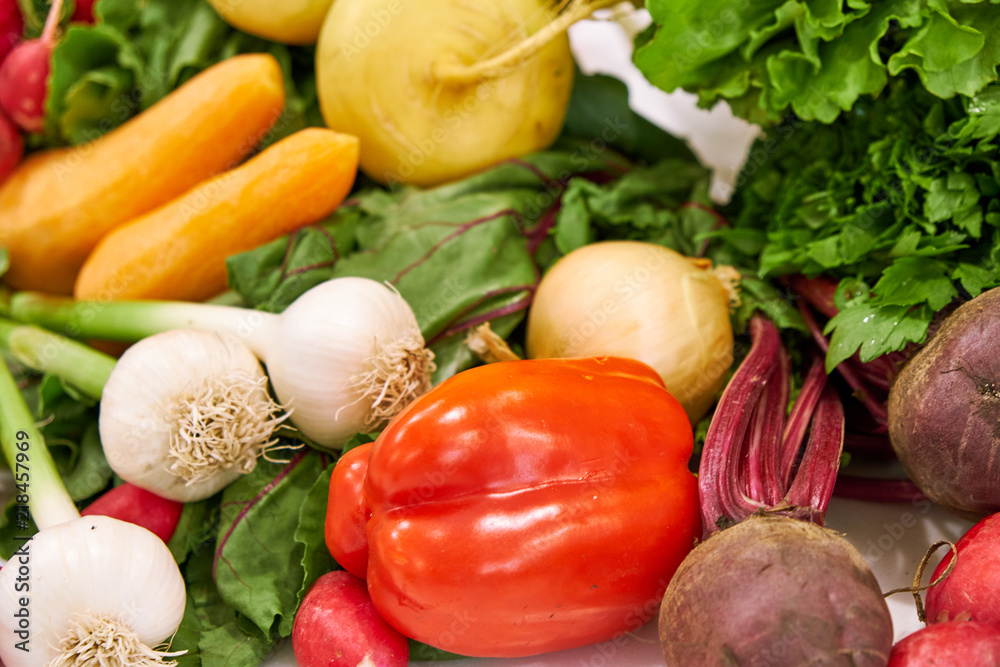 healthy foods are on the table in the kitchen.