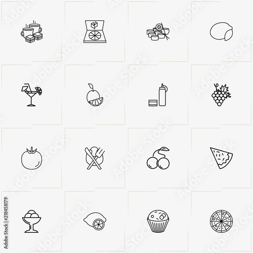 Food line icon set with sushi , ice cream cup  and cup cake
