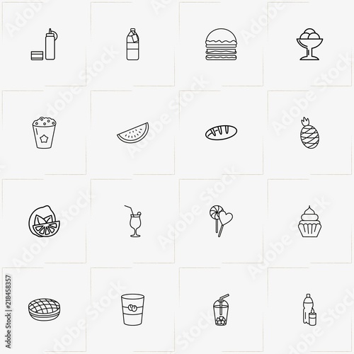 Food line icon set with lollipop, ice cream cup  and cocktail
