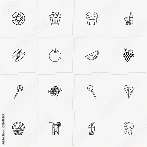 Food line icon set with grape fruit   grapefruit  and ice cream