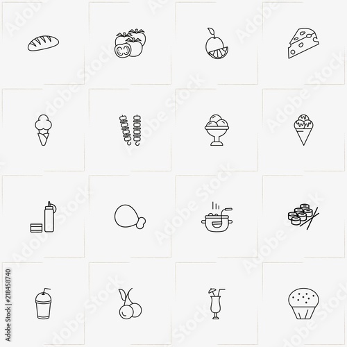 Food line icon set with cooking, cherry  and ice cream