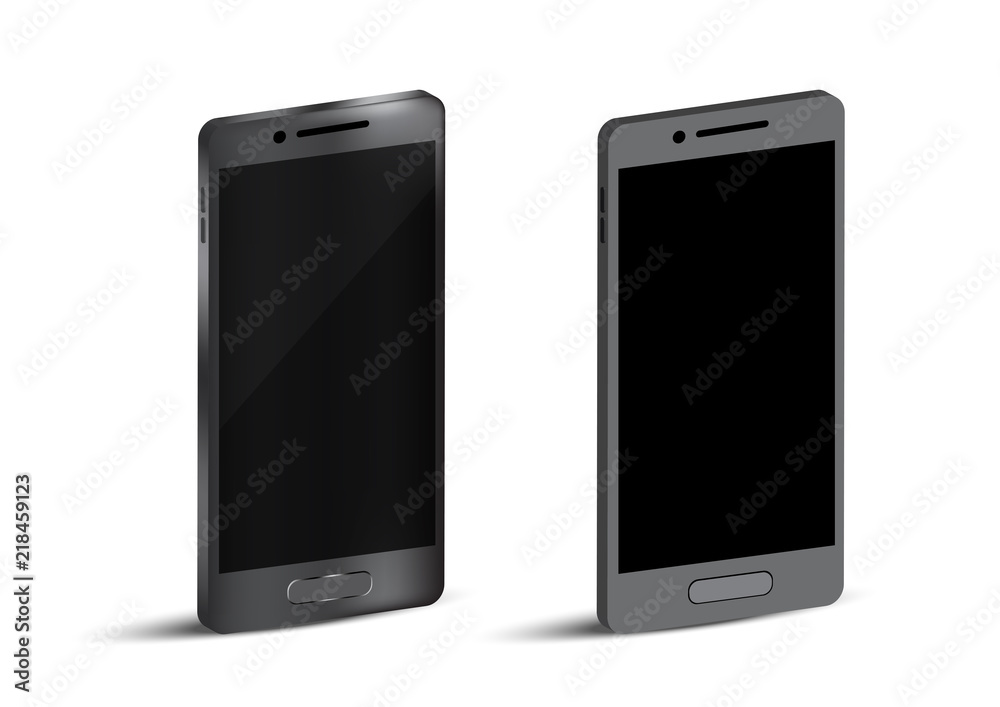 Mock up realistic Black mobile and Flat Design cellphone for digital Technology Concept Background Vector Illustration Mock up realistic Black mobile and Flat Design cellphone for digital Technology Concept Background Vector Illustration