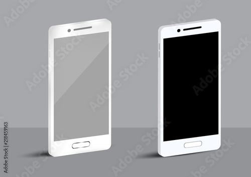 Mock up realistic White mobile and Flat Design cellphone for digital Technology Concept Background Vector Illustration