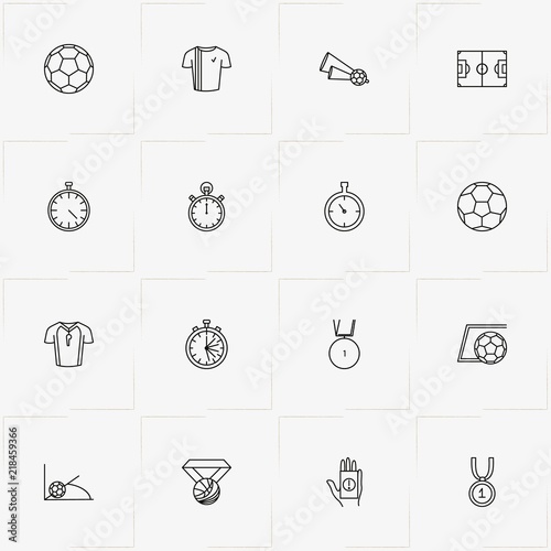 Football line icon set with medal, football corner kick  and soccer shirt