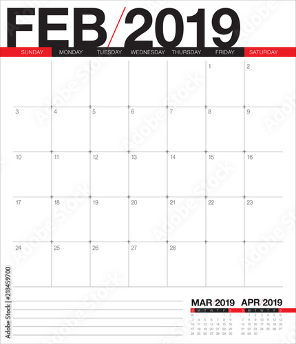 February 2019 desk calendar vector illustration