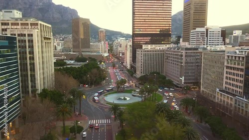 Aerial cross street with large traffic circle