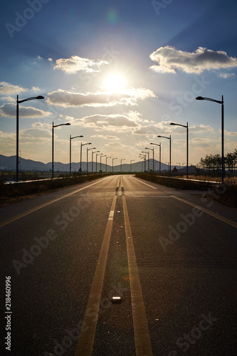A road scene at sunset from Yeongjongdo  Korea.