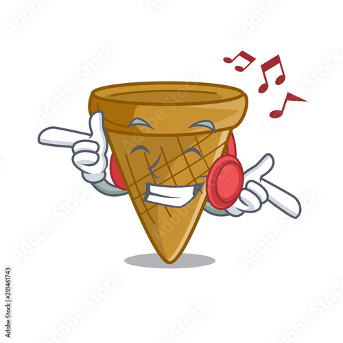 Listening music empty wafer cone for ice cream character
