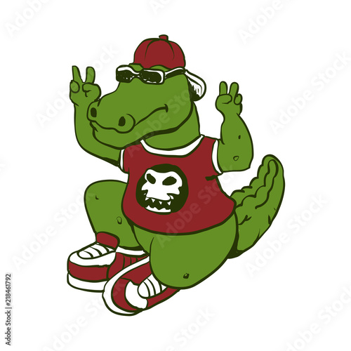 funny alligator with sunglasses and shoes.vector illustration.