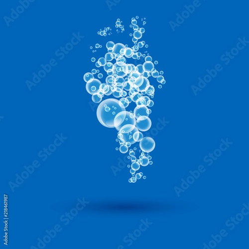 Vector water isolated bubbles on blue background. Soap bubbles. Vector foam illustration