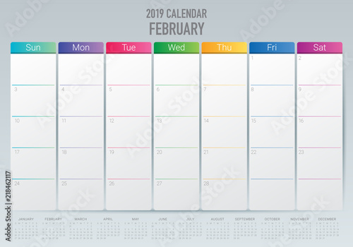February 2019 desk calendar vector illustration
