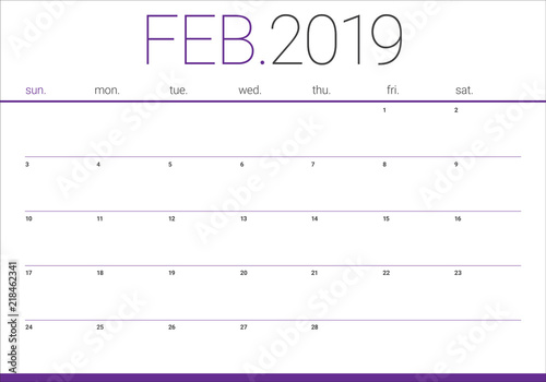 February 2019 desk calendar vector illustration