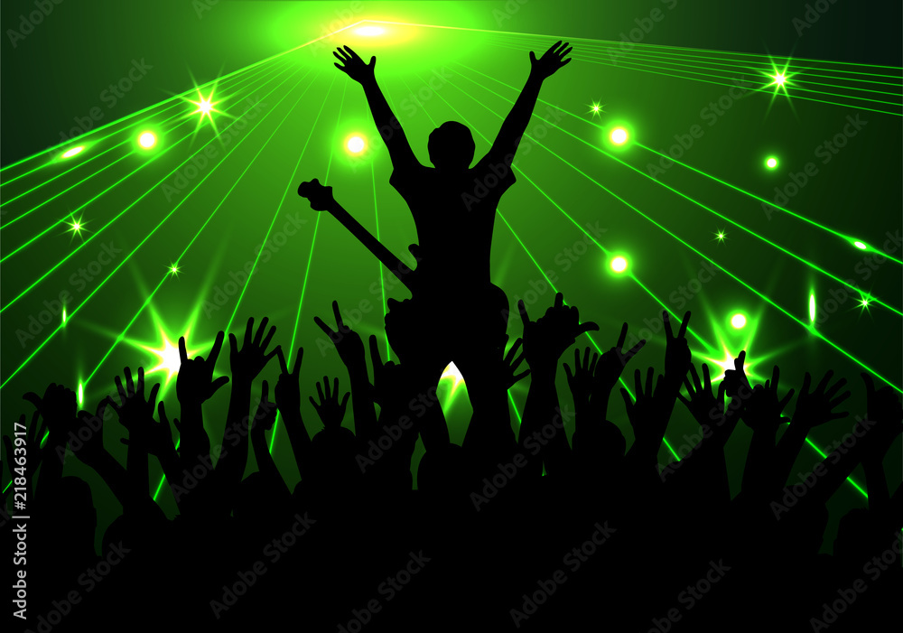 Concert rock performer cheerful naked audience in the hall vector illustration EPS10. Concert rock performer cheerful naked audience in the hall vector illustration EPS10.