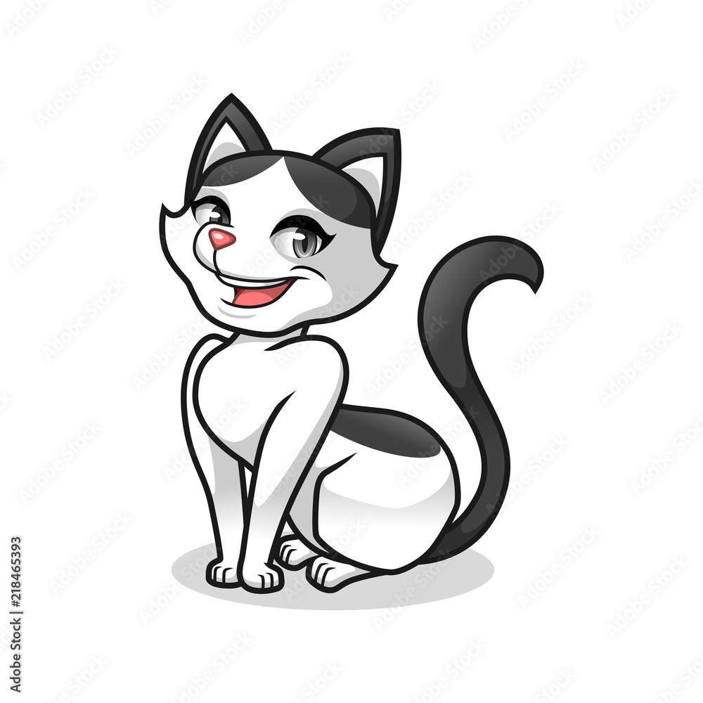 Pretty cat cartoon character design vector illustration Stock