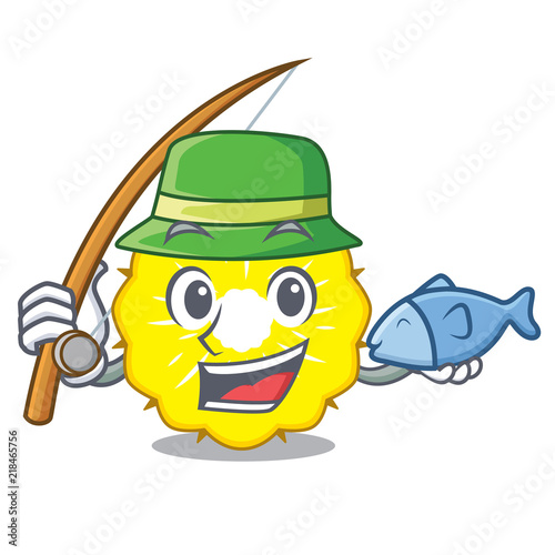 Fishing pineapple slice fruit isolated on cartoon