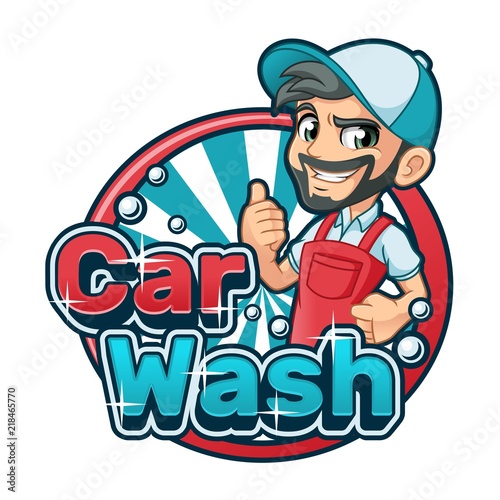 Car wash cartoon logo character design vector illustration © ridjam